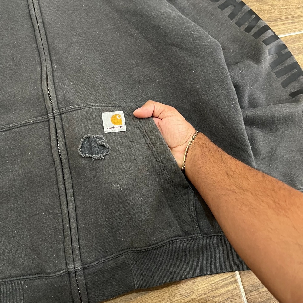 Carhartt Mens Hoodie Full Zip Gray Heavy Classic Utility Grunge Work Jacket L - Picture 5 of 7